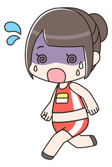 走る女性　陸上競技　汗だく