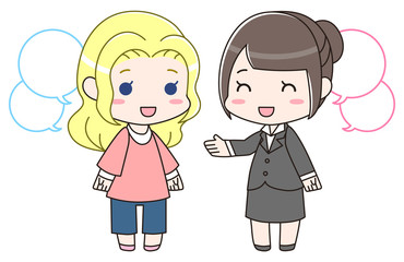 外国人女性と話すスーツの女性