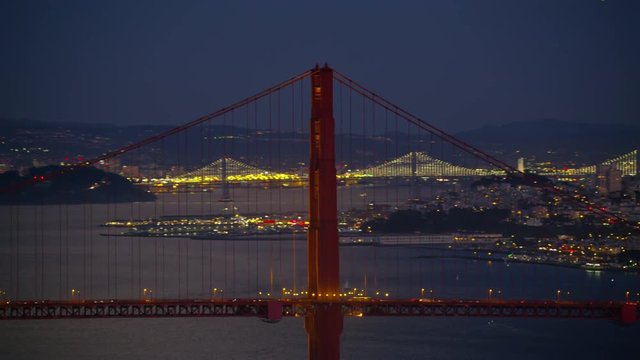 Aerial view of Golden Gate bridge at dusk