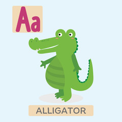 Cute animal alphabet. A letter. Cute Alligator.