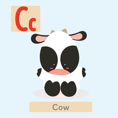 Cute animal alphabet. C letter. Cute Cow.