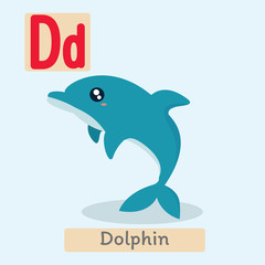 Cute animal alphabet. D letter. Cute Dolphin.