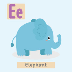 Cute animal alphabet. E letter. Cute Elephant.