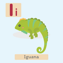 Cute animal alphabet. I letter. Cute Iguana.