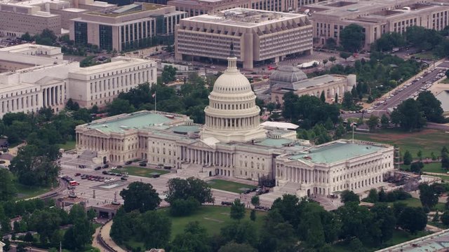 Washington, D.C. circa-2017, Aerial view of the United States Capitol Building.  Shot with Cineflex and RED Epic-W Helium. 