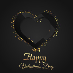 Valentine's day greeting card with glowing black heart on black background. Vector