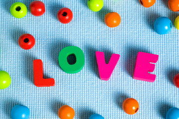Valentine card with Love text on blue background and copy space for add text and picture, love and valentine day concept.