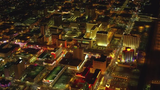 Aerial view of downtown Freemont Street Las Vegas at night
