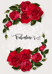 Valentine's day greeting card templates with realistic of beautiful red rose on background color. Vector Eps.10