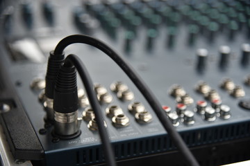 Obraz na płótnie Canvas Sound technician audio mixer equalizer control.Sound Mastering For Radio and TV Broadcast.