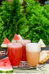 Fresh lemonade from watermelon, melons shot close-up