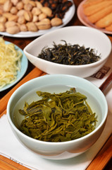 Closeup of tea set on table               