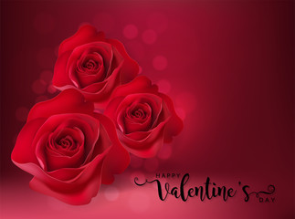Valentine's day greeting card templates with realistic of beautiful red rose on background color. Vector Eps.10