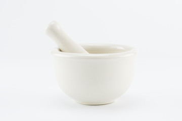 mortar and pestle on white background