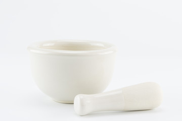 mortar and pestle on white background