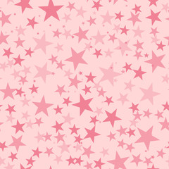 Pink stars seamless pattern on light pink background. Mesmeric endless random scattered pink stars festive pattern. Modern creative chaotic decor. Vector abstract illustration.