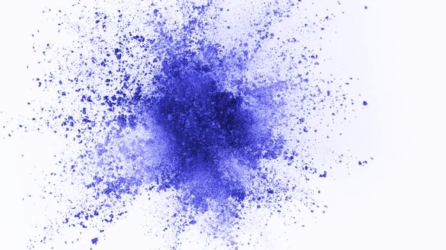 Blue powder exploding on white background in super slow motion, shot with Phantom Flex 4K