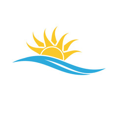 Fototapeta na wymiar Sea and sun logo template. Sunset line icon. Sunrise.