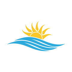 Fototapeta na wymiar Sea and sun logo template. Sunset line icon. Sunrise.