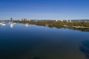Gold Coast, Queensland/Australia - 8 July 2017: Aerial view over The Spit on the Gold Coast, Australia