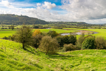 Fototapeta na wymiar Landscape in Carmarthenshire, seen from Dryslwyn Castle, Dyfed, Wales, UK
