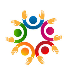 People teamwork with raising hands, icon vector - 187838753