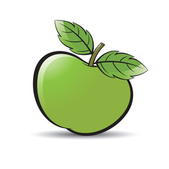 green color apple fruit with leaves vector illustration