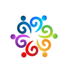 Logo teamwork wave swirly people holding hands.