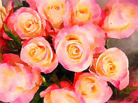 Watercolor Painting of a Bunch Of Roses