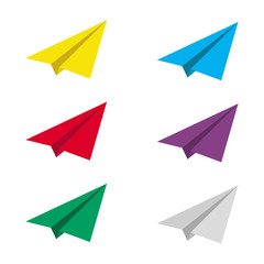 vector illustration of multi-colored paper airplanes on white background