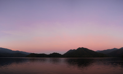 Panorama view of Mountains and lakes in the evening.
