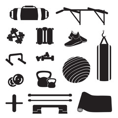 Fitness accessorize vector. Home fitness equipment set