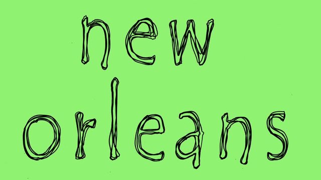 seamless looping word new orleans. animated text written in pencil on a green screen