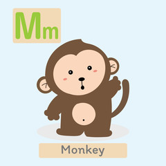 Cute animal alphabet. M letter. Cute Monkey.
