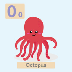 Cute animal alphabet. O letter. Cute Octopus.