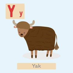 Cute animal alphabet. Y letter. Cute Yak.