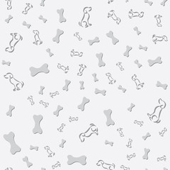 A seamless pattern depicting the contours of a dog and a bone.
