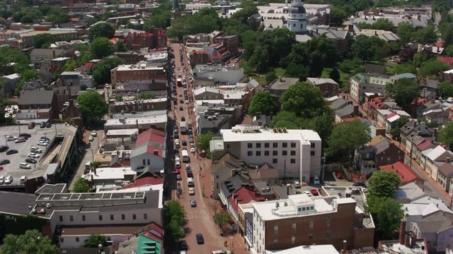 Annapolis, Maryland circa-2017, Aerial view of downtown Annapolis, Maryland.  Shot with Cineflex and RED Epic-W Helium. 