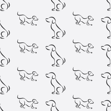Seamless pattern with the image of the contours of the dog.