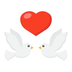 Wedding doves with heart flat icon, valentines day and romantic, wedding sign vector graphics, a colorful solid pattern on a white background, eps 10.