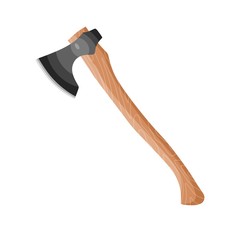 Color image of an ax on a white background. Vector illustration of an axe in a cardboard style. Tool for working on wood. Carpenter's Symbol hatchet