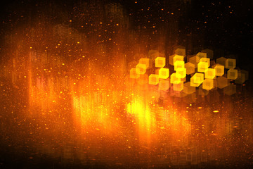 Abstract golden sparks and cubes. Fantasy fractal texture. Digital art. 3D rendering.