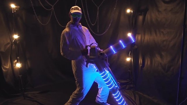 Footage of man with confetti blower