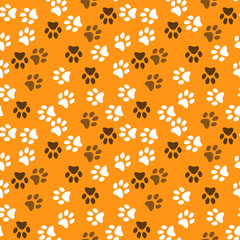Vector seamless pattern with cat footprints. Can be used for wallpaper, web page background, surface textures.