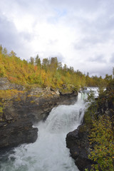 Gaustafallet Wasserfall in Schweden auf dem Vildmarksvägen