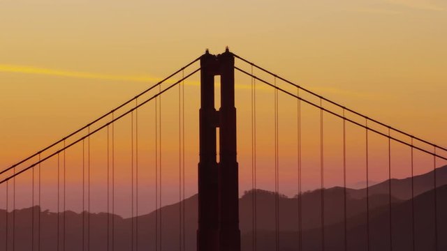 Aerial view of Golden Gate bridge at sunset