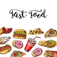 Vector hand drawn fast food elements illustration