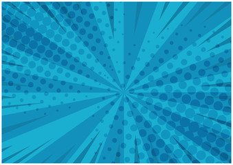 Abstract blue striped retro comic background with halftone corners. Cartoon turquoise background with stripes and half tone pattern for comics book, advertising design, poster, print © Tatahnka