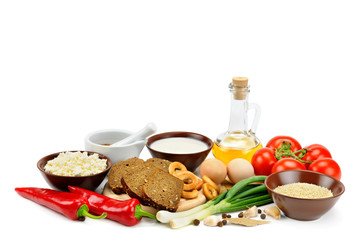 Set of natural products isolated on white background. Healthy food.