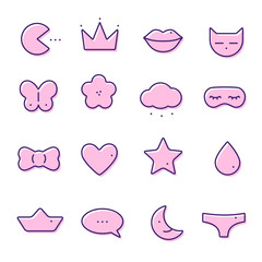 Set of cute funny girl line icons, vector
